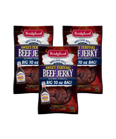 Bridgford Sweet Baby Ray's High Protein Beef Jerky, Low Carb Snack, Low Calorie, Keto Friendly, Sweet Teriyaki Flavor, 10 oz (Pack of 3) Sweet Teriyaki 10 Ounce (Pack of 3)
