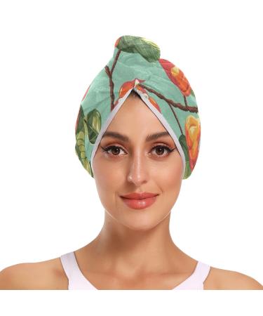 Orange Cashew Fruit Hair Towel 2 Pack Super Absorbent Hair Drying Towel Quick Dry Hair Turbans Head Towel with Button Twisty Wrap for Women Girls
