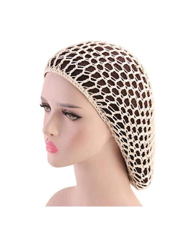 Minkissy 2 Pieces Sleeping Hair Nets - Crochet Long Hair Snood Turban for Women & Girls | Beige & Coffee - Buy Online on GoSupps.com