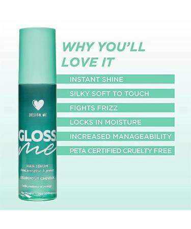DESIGNME GLOSS.ME Hair Serum - Anti Frizz Argan Serum for Women - Adds Shine, Smoothness, Hydration - Paraben & Sulfate Free - Straight, Wavy, Coily, Curly Hair - 2.5 Oz - Buy Online on GoSupps.com