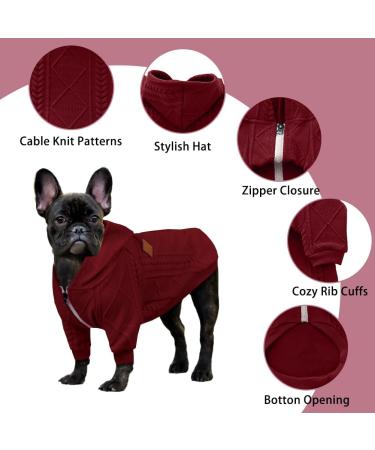 Meioro Cute Red Dog Sweater with Zip & Hood | Warm Winter Wear for Puppies Cats & French Bulldogs (Size S) - Buy Online on GoSupps.com