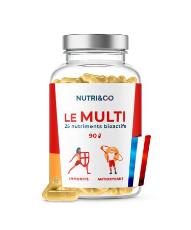 Nutri&Co Multivitamins and Minerals 25 Nutrients - Zinc, Vitamins A B C D3 E K2 Bio-active & Minerals High Absorption - 90 Vegan Capsules - Packaged in France