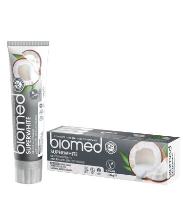 Biomed Superwhite 97% Natural Whitening Toothpaste | Enamel Strengthening | Coconut Flavour Vegan SLES Free 100g Pack of 1