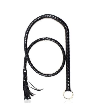 CALIDAKA Faux Leather Black Whip Costume Whip Handmade Bullwhip, Whip Costume Accessory Horse Riding Crops Equestrianism Whips for Stage Performance Racing Cosplay Costume Accessories 120cm/47.24inch Black
