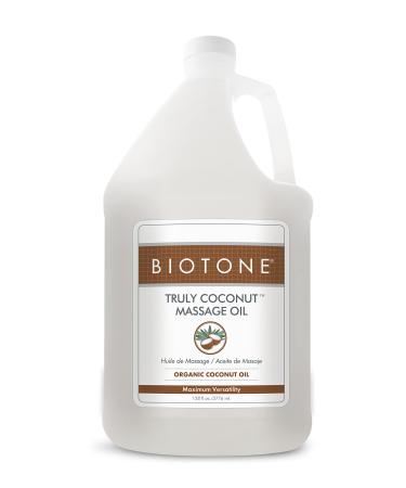BIOTONE Truly Coconut Massage Oil with Organic Coconut Oil Melts Away Tension and Promotes Deep Relaxation Light Versatile Long-Lasting Easy Wash-Out Can Also Use as a Bodycare Oil 128 Fl Oz (Pack of 1)