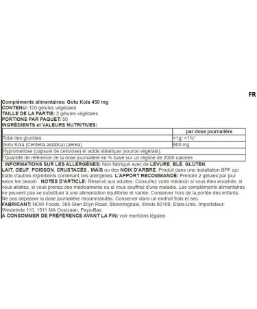 Now Foods Gotu Kola 450 mg - 100 Vegan Capsules | Premium Herbal Supplement for Enhanced Wellness - Buy Online on GoSupps.com