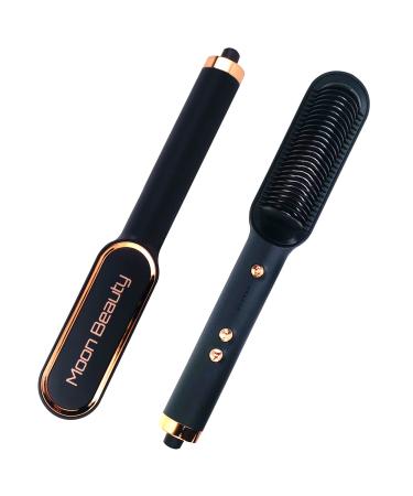 Black Hair Straightener Brush- Ionic Hair Straightening Brush & Iron Fast Heating 5 Temperature Setting with Anti-Scald & Auto-Off Safe Professional Hair Styling Tool for Women