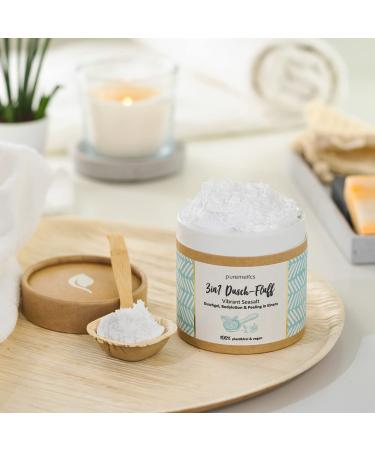 Puremetics 3-in-1 Shower Fluff Vibrant Seasalt - Vegan Plastic-Free Shower Gel Peeling & Lotion (250g) | Exfoliate & Hydrate - Buy Online on GoSupps.com