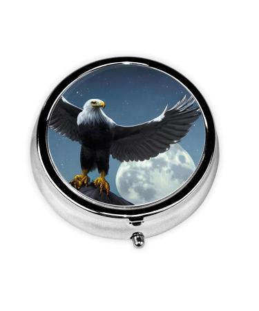 Eagle Under The Starsround Pill Box 3 Compartment Round Pill Box Organizer &Portable Travel Pill Box for Traveling.