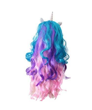 Gazechimp Women's Wig Synthetic Hair Long Curly Wave Wigs - colorful with silver horn