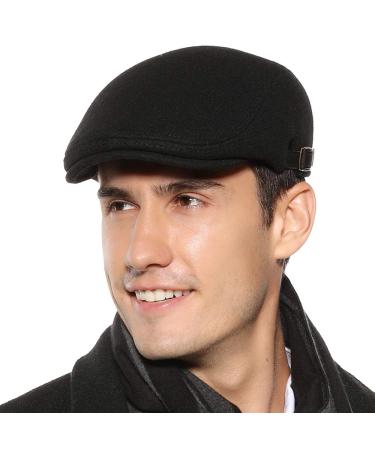 Sumolux Mens Newsboy Cap Winter Beret Hat Cabbie Flat Cap Black
