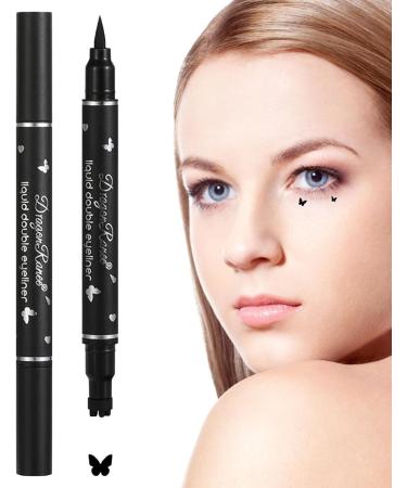 Waterproof Liquid Eyeliner - Smudge Proof Ultra Thin Tip Waterproof Liquid Eyeliner | Stamp -Double Headed Black Eye Liner with Rollerball Long Lasting Cosmetics for Travel Stamp Eyeliner - Buy Online on GoSupps.com