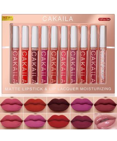 FAEYLI MAKEUP 9Pcs Matte Liquid Lipstick+1Pcs Lip Plumper Makeup Set Kit women 24 hour stay waterproof long lasting lip gloss (A-Set 9+1 Colors 02)