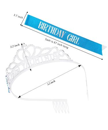 Blue Atoden Birthday Princess Tiara Set for Girls and Women - Rhinestone Crown Headband with Sash - Birthday Decorations and Hair Accessories - Buy Online on GoSupps.com