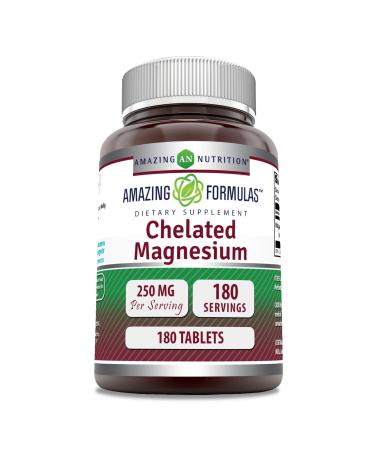 Amazing Formulas Chelated Magnesium Supplement | 250 Mg | Tablets | Non-GMO | Gluten-Free | Made in USA (1 Pack | 180 Count)