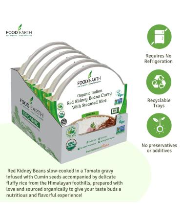 Food Earth Red Kidney Beans Curry & Steamed Rice - Organic, Gluten-Free, Ready-to-Eat Indian Meal - Pack of 6 - Buy Online on GoSupps.com