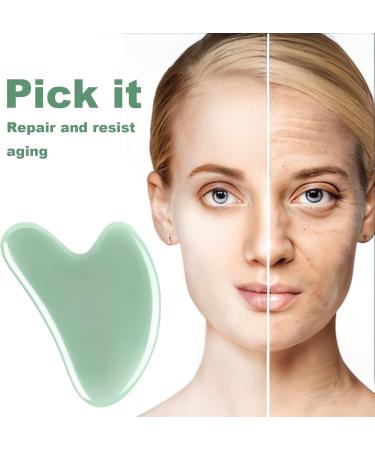 2 Partial Gua Sha Stones - Harz Anti-Aging Face Massage Tool for Meridian Clarity | Green Massage Stones for Face Neck Back & Legs - Buy Online on GoSupps.com