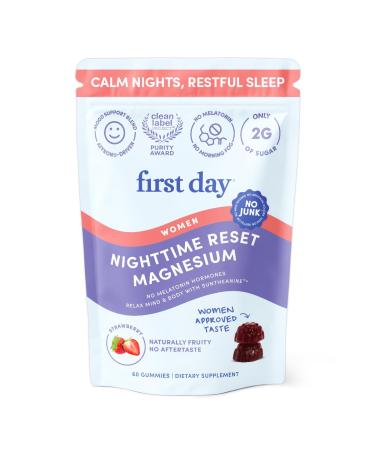 First Day Women s Nighttime Reset Calming Magnesium Gummies Sleep Aid Supports Peaceful Rest Balanced Mood & Energy Supplement with Magnesium Citrate L-Theanine & No Melatonin 30-Day Supply 60 Count (Pack of 1)