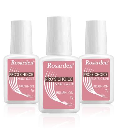 Rosarden Nail Glue for Acrylic Nails - Adhesive Super Nail Bond Nail Glue for Press on Nails Tip Brush On Super Strong Nail Glue for Nail Tips 3PCS