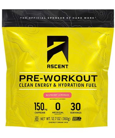 Ascent Pre Workout - Preworkout Powder, Zero Artificial Ingredients, Clean Energy for Men & Women, 150mg Caffeine - Raspberry Lemonade, 30 Servings