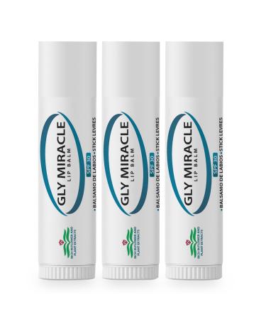 GLY MIRACLE Moisturizing Lip Balm Bundle of Three (3) SPF 30 Natural Elixir of Aloe Vera, Bees Wax, Coconut Oil, Lanolin, Shea Butter to help repair, protect, nourish and soften lips