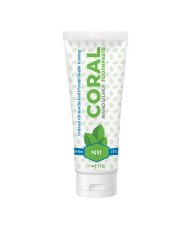 Coral Nano Silver Toothpaste Natural Fluoride Free Whitening & Remineralizing with Coral Calcium SLS Free Safe to Swallow Anti-Plaque & Fresh Breath Mint 4oz Mint 4 Ounce (Pack of 1)