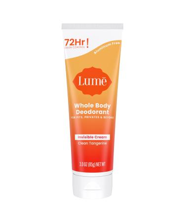 Lume Whole Body Deodorant - Invisible Cream Tube - 72 Hour Odor Control - Aluminum Free  Baking Soda Free  Skin Safe - 3.0 ounce (Clean Tangerine)