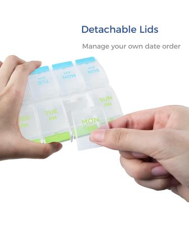 BYVOV AM PM 7 Day Pill Organizer - Large Weekly Travel Case for Vitamins Supplements & Medications - Twice a Day Medication Reminders - Buy Online on GoSupps.com