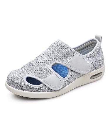 Homesally Diabetic Shoes for Men Women Surgical Footwear Orthopaedic Slippers Adjustable Wide Width Outdoor Walking Sneakers for Diabetic Feet Lightweight Walking Shoe 44.5EU/Lable48 Light Grey