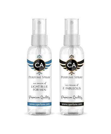 CA Perfume Impression of (Light Blue For Men + F. Fabulous) Travel Size Sample Fragrance Refillable Atomizer Long Lasting Eau de Parfum (Cologne) Sprayer / 2 Fl Oz/ 60 ml Light Blue Por Homme + Fucking Fabulous