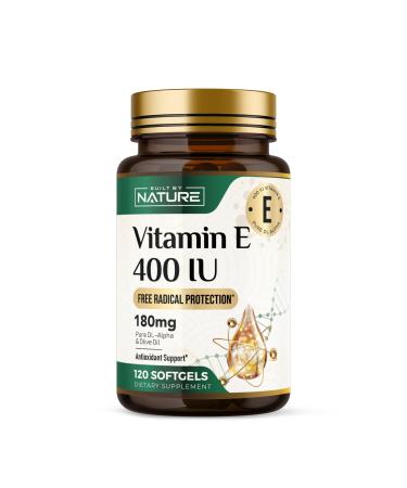 Built by Nature Vitamin E with Olive Oil - 400 IU (dl-Alpha Tocopherol) - High Potency Antioxidant Supplement for Immune Skin & Heart Health - Non-GMO - 4 Month Supply 120 Softgels