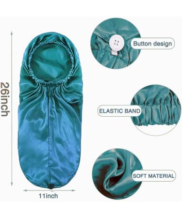 LadayPoa 2 Pcs Long Satin Sleep Cap for Women Girls - Black+Green Silky Bonnet for Long Curly Hair Protection - Buy Online on GoSupps.com