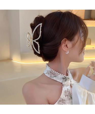 Metal Pearl Butterfly Hair Claw Clip with Rhinestones - Elegant Women's Hair Accessory - Buy Online on GoSupps.com
