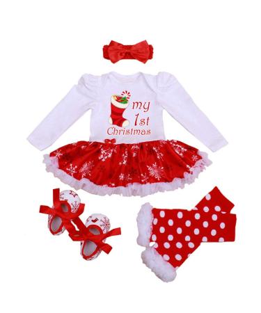 Winmany Newborn Baby Girls Christmas Romper Tutu Dress Outfit Headband Leg Warmer Shoes 3-6 Months Christmas Shoes