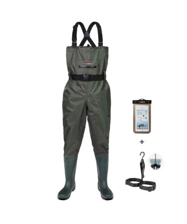 HISEA Upgrade Chest Waders Fishing Waders for Men with Boots Waterproof Lightweight Bootfoot Cleated 2-Ply Nylon/PVC Green 13