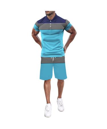Mens Fashion Short Sleeve T Shirt And Shorts Set 2022 Summer 2 Piece Outfit Stylish Sweatsuit Breathable Sport Suit #04sky Blue 3X-Large