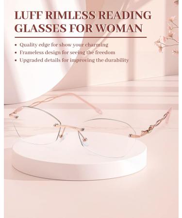 Luff Frameless Reading Glasses for Women & Men Stylish Borderless Metal Blue Light Blocking 1.5x Magnification Anti-Eye Strain 3PC Pink Set - Buy Online on GoSupps.com