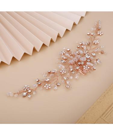 Teyglen Dainty Silver Gold Red Blue Rhinestone Flower Crystal Hair Comb - Bridal Wedding Hair Accessory (Rose Gold) - Buy Online on GoSupps.com