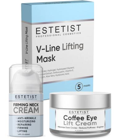 ESTETIST Caffeine Infused Coffee Eye Lift Cream and Neck Firming Cream for Tightening & Lifting Sagging Skin and V Shaped Slimming Face Mask Bundle