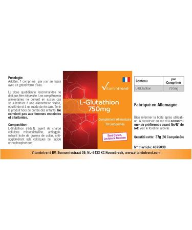 Vitamin trend LGlutathione 750mg high dose reduced glutathione vegan 30 tablets Vitamintrend - Buy Online on GoSupps.com