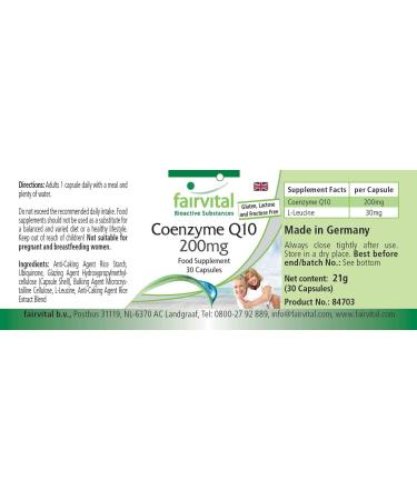 Fairvital | Co-enzyme Q10 200mg VEGAN - Highly dosed - 30 caps - ubiquinone - Buy Online on GoSupps.com