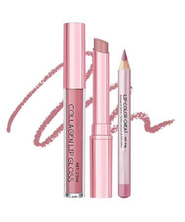 Lip Liner Lipstick Set 3 Pieces Natural Nude Cream Long Lasting Makeup Nude Lip Liner Stick for Wedding Party Daily Use Office Date Events in Winter Spring 1