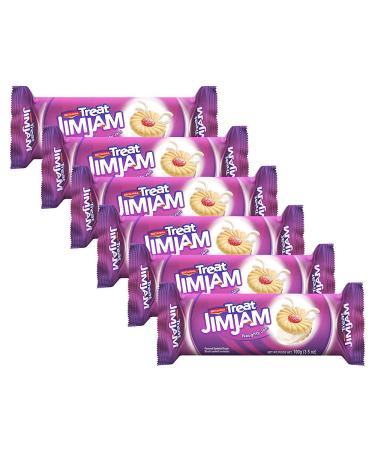 BRITANNIA Treat Naughty Jim Jam Sandwich Biscuits 3.52oz (100g) - Breakfast & Tea Time Snacks - Delicious Grocery Cookies - Suitable for Vegetarians (Pack of 6) Jim Jam 3.52 Ounce (Pack of 1)