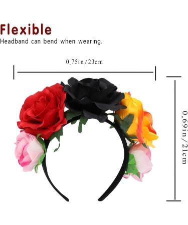 Day of the Dead Headband Halloween Floral Headbands for Women Mexican Flower Headpiece Accessories Dia de Los Muertos Flower Crown for Frida Kahlo Look Rose Flower Crown for Halloween Party Costume - Buy Online on GoSupps.com