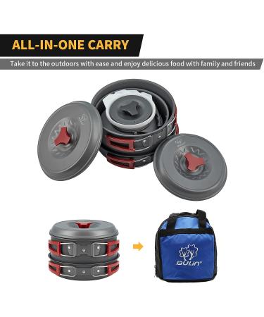 Bulin 13-Piece Camping Cookware Mess Kit for Family Hiking and Picnic - Lightweight Backpacking Cooking Set with Kettle, Pot, Frying Pan, Bowls, Plates, and Spoon - Buy Online on GoSupps.com