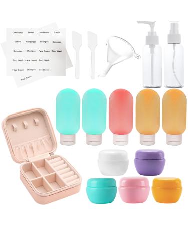 Travel Bottles Silicone Bottles for Travel,Silicone Refillable Size Containers with Travel Jewelry Case, Travel Accessories Travel Tubes Toiletries for Cosmetic Shampoo Cream Conditioner Lotion Soap