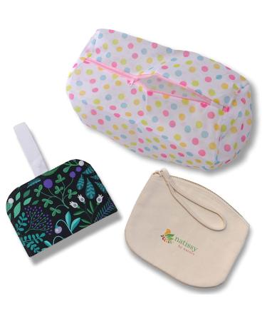Storage bags made of organic cotton perfect for reusable panty liners washable women's bandages make-up pads and breastfeeding pillows Kept properly and always at hand bags 3-pack bags