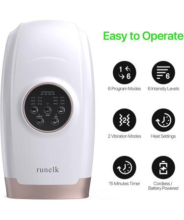 Runelk Cordless Hand Massager with Heat and Air Compression - 6 Massage Modes for Arthritis and Carpal Tunnel - Pain Relief and Acupressure Therapy - White - Buy Online on GoSupps.com