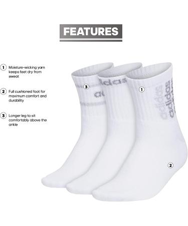 Adidas Women's Sport Linear High Quarter Socks 3-Pack - White/Grey/Clear Onix Grey - Buy Online on GoSupps.com
