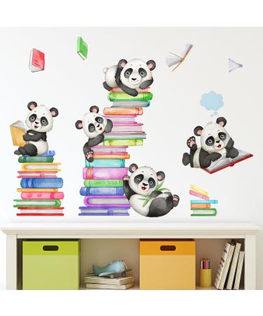 OOTSR Panda Bear and Book Wall Decals Animal Home Decor Wall Stickers Kids Bedroom Baby Nursery Bedroom Living Room Study Room Classroom Wall Decor Panda and Book